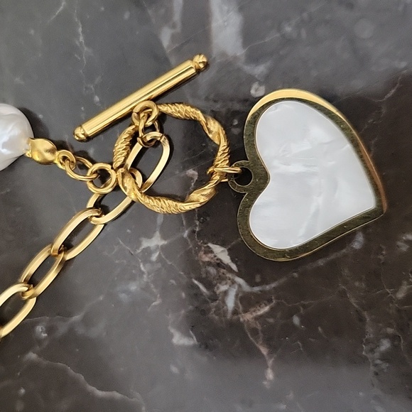 Gold Toned And White Heart Pendant Necklace - Picture 2 of 5